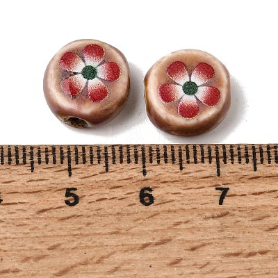 Flat Round Handmade Floral Porcelain Beads PR-CBA03B0-02B-1
