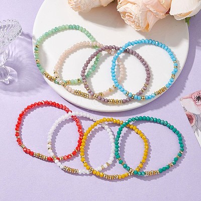 Electroplate Glass Beads Beaded Stretch Bracelets BJEW-JB10955-1