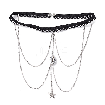304 Stainless Steel Cable Chains & Electroplated Shell Pendant Tassel Thigh Leg Chains AJEW-AN00649-01-1