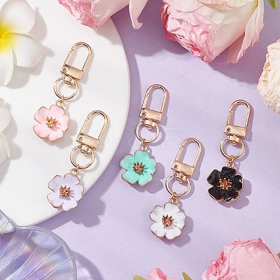 5Pcs 5 Colors Flower Alloy Enamel Pendant Decoration HJEW-JM02746-1