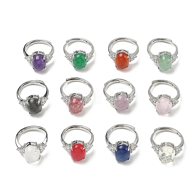 Brass Micro Pave Cubic Zirconia with Natural & Synthetic Gemstone Cuff Open Rings RJEW-T035-01P-M-1