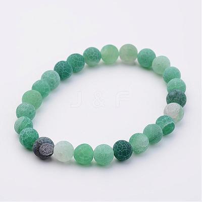 Natural Weathered Agate(Dyed) Stretch Beads Bracelets BJEW-JB02513-1