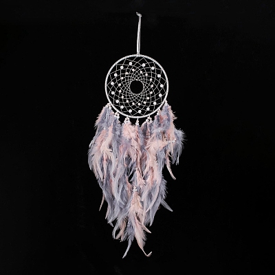 Iron Woven Web/Net with Feather Pendant Decorations AJEW-B017-26-1