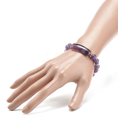 Natural Amethyst Rectangle Beaded Stretch Bracelet BJEW-JB08982-05-1