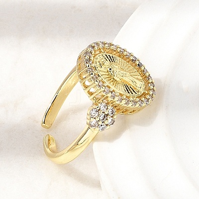 Brass Micro Pave Clear Cubic Zirconia Cuff Open Rings RJEW-Z136-02G-1
