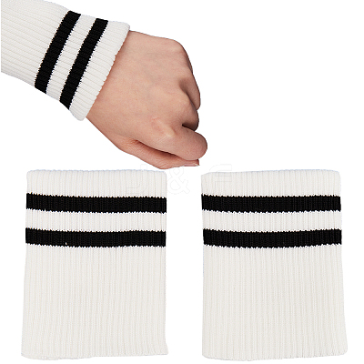 Stripe Pattern Cotton Tubular Knit Rib Cuff AJEW-WH0348-200A-1