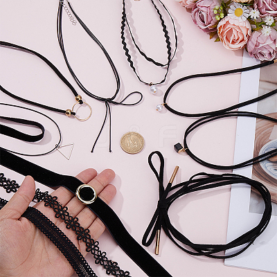 10Pcs 10 Styles Gothic Polyester Lace Choker Necklaces NJEW-SC0001-75-1