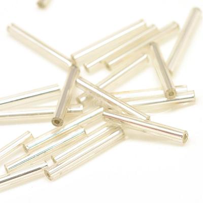 Silver Lined Transparent Glass Bugle Beads SEED-R028-2x18-B02-1