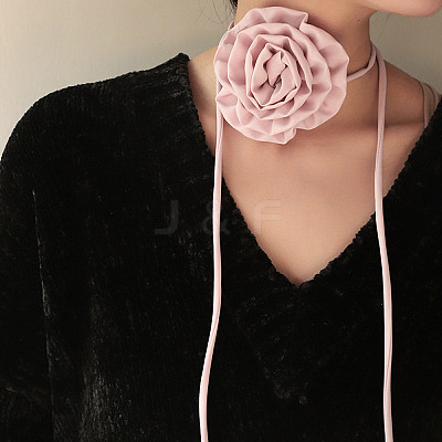 Fabric Rose Tie Choker Necklaces for Women NJEW-Z022-01L-1