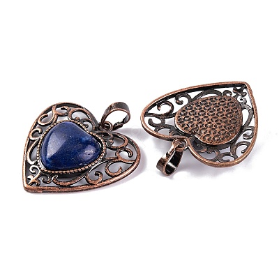 Natural Lapis Lazuli Dyed Peach Love Heart Pendants G-G158-01-16-1