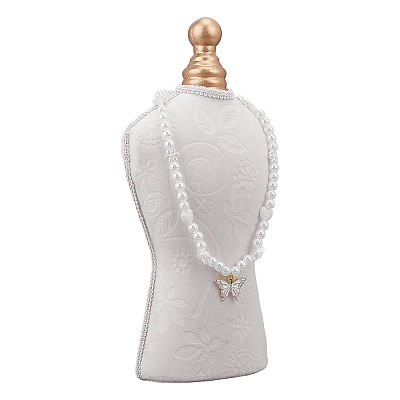 Bust Shaped Floral Velveteen Necklace Display Stands ODIS-WH0099-190-1