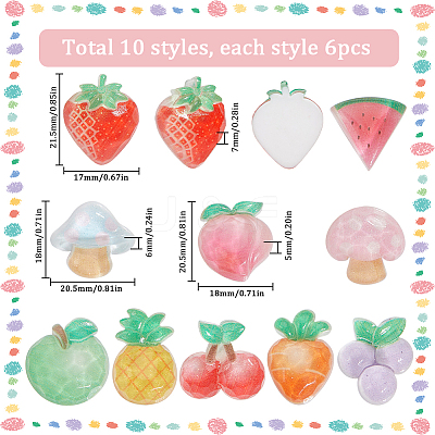 60Pcs 10 Styles Opaque Resin Cabochons RESI-SC0005-92-1