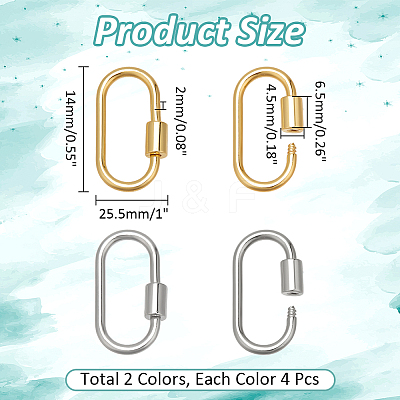 8Pcs 2 Colors Brass Screw Carabiner Lock Charms KK-NB0003-52-1