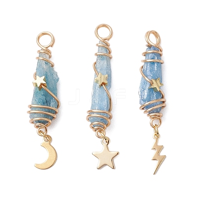 3Pcs 3 Styles Electroplated Natural Quartz Crystal Nuggets Copper Wire Wrapped Pendants PALLOY-JF03127-1