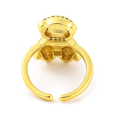 Bear Brass Micro Pave Cubic Zirconia Open Cuff Ring for Women RJEW-U003-23-1