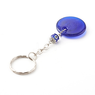 Flat Round with Evil Eye Lampwork Keychain KEYC-JKC00249-01-1