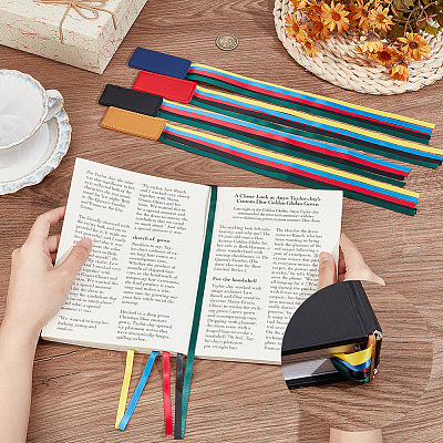 5Pcs 5 Colors Colorful Ribbon PU Leather Bookmarks AJEW-CP0003-86B-1