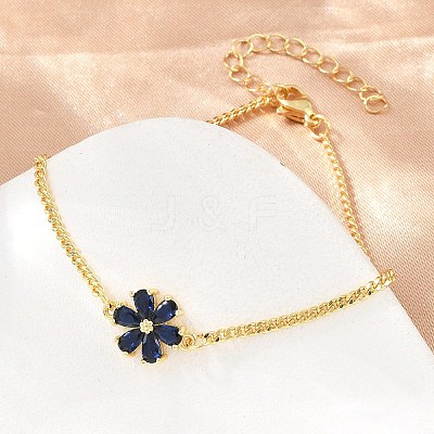Brass Pave Cubic Zirconia Flower Link Bracelets for Women KK-CBA68DA-07A-G-1
