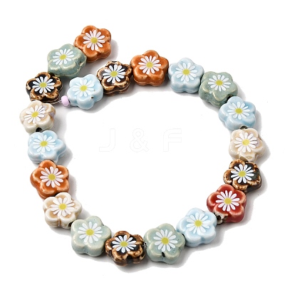 Glaze Daisy Flower Printed Porcelain Beads PR-CBA03B0-04-1