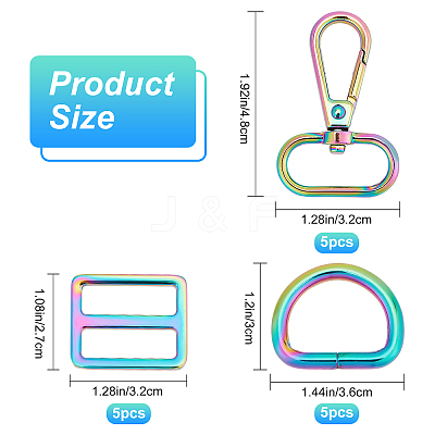 15Pcs 3 Style Rainbow Color Zinc Alloy Swivel Clasps FIND-GF0003-40-1