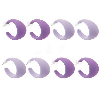 4 Pairs 2 Colors Acrylic C-Shaped Stud Earrings EJEW-LP0001-63-1