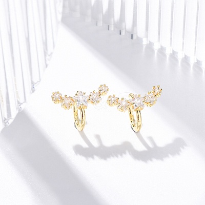 Rack Plating Star Brass Micro Pave Clear Cubic Zirconia Cuff Earrings EJEW-H147-16G-1
