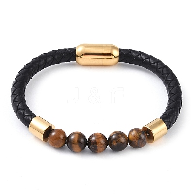 Round Natural Tiger Eye Bead Bracelets BJEW-A009-08G-01-1