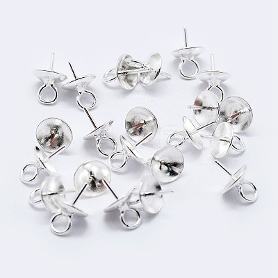 925 Sterling Silver Cup Pearl Bail Pin Pendants STER-F036-04S-4mm-1