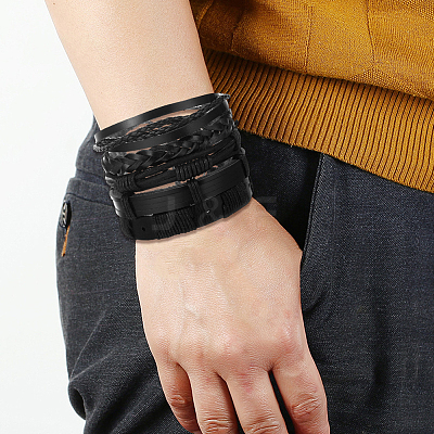 1Bag Mixed Styles Adjustable PU Leather Cord Braided Bracelets for Unisex BJEW-CL0001-47C-1