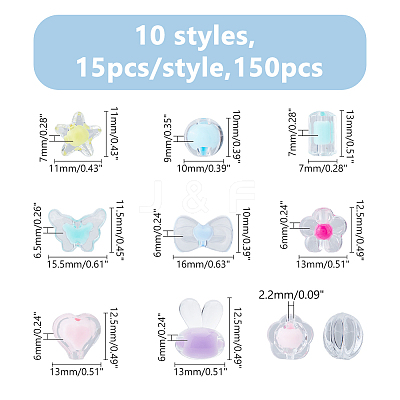 150Pcs 10 Styles Transparent Acrylic Beads TACR-FI0001-01-1