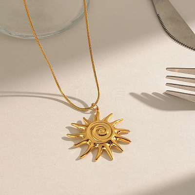 304 Stainless Steel Vintage Sun Spiral Pendant Necklaces for Women WV2737-1