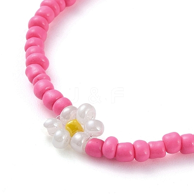 Glass Flower Beaded Necklace NJEW-Z029-03C-1