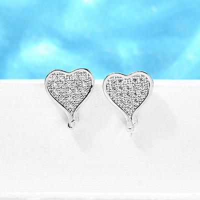 Heart Brass Micro Pave Cubic Zirconia Ear Studs EJEW-D304-35G-1