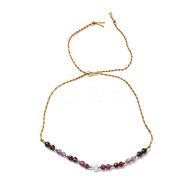 Faceted Round Natural Grey Agate & Red Agate & Amethyst Braided Bead Bracelets BJEW-F493-09G-03-1