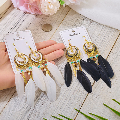 2Pairs 2 Colors Feather Chandelier Earrings EJEW-TA0001-81C-1