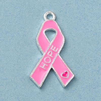 Breast Cancer Pink Awareness Ribbon Theme Alloy Enamel Pendants ENAM-A147-01G-1