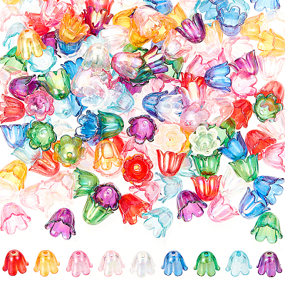 216Pcs 9 Colors UV Plating Acrylic Bead Caps MACR-SC0001-38-1