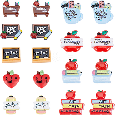 36pcs 9 styles Teachers' Day Theme Opaque Resin Cabochons CRES-SC0002-73-1
