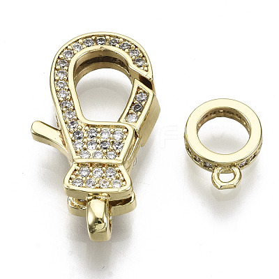 Brass Micro Pave Clear Cubic Zirconia Lobster Claw Clasps KK-N227-49G-NF-1