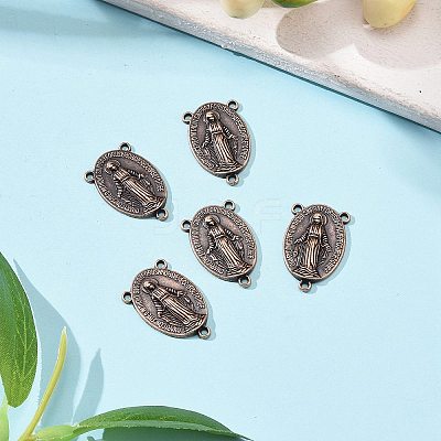 Holy Oval Carved Virgin Mary Tibetan Style Alloy Chandelier Component Links TIBEP-LF0961YKG-R-FF-1