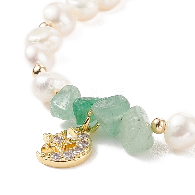 Gemstone Chips & Pearl Beaded Bracelet BJEW-JB08236-1