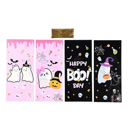 50Pcs Halloween Theme Rectangle Plastic Cookies Bags ABAG-H113-03A-1