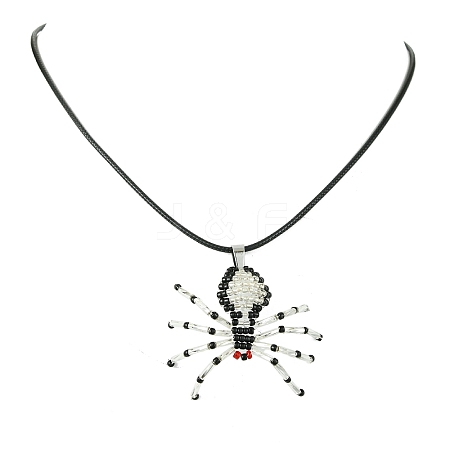 Braided Glass Seed Bead Spider Pendant Necklaces NJEW-MZ00036-01-1