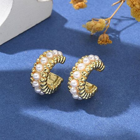 Brass Plastic Pearl Cuff Earrings EJEW-G420-01G-1