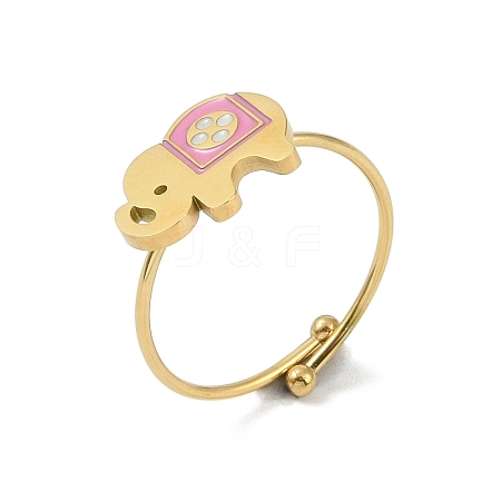 Ion Plating(IP) Elephant 304 Stainless Steel Enamel Ring RJEW-A038-15G-02-1