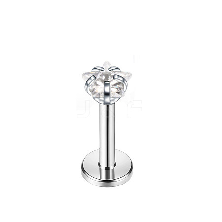 Titanium Steel Clear Cubic Zirconia Threadless Labret Stud WGC142D-07-1