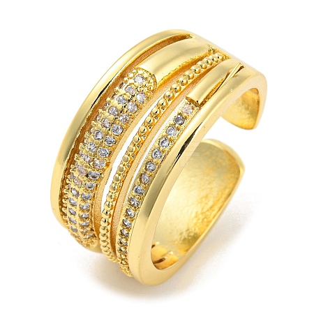 Brass Micro Pave Cubic Zirconia Open Cuff Ring RJEW-C033-14G-1