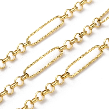 304 Stainless Steel Textured Rectangle with Rolo Chains CHS-R020-07G-02-1