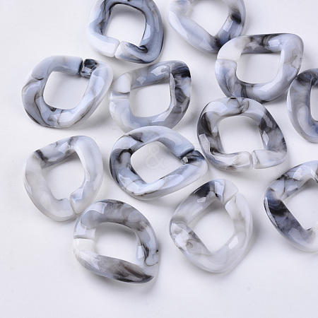  Jewelry Beads Findings Two Tone Acrylic Linking Rings, For Curb Chains Making, Imitation Gemstone, Twist, DarkGray, 40~41x33x11mm, Inner Diameter: 25x16~17mm, about 140pcs/500g