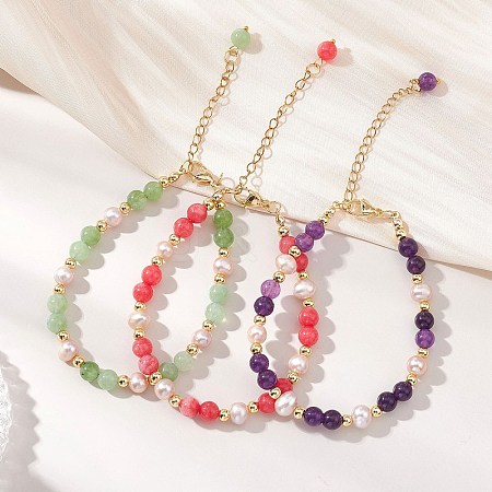 Adjustable Natural Quartz and Freshwater Pearl Beads Bead Bracelets BJEW-JB13031-1